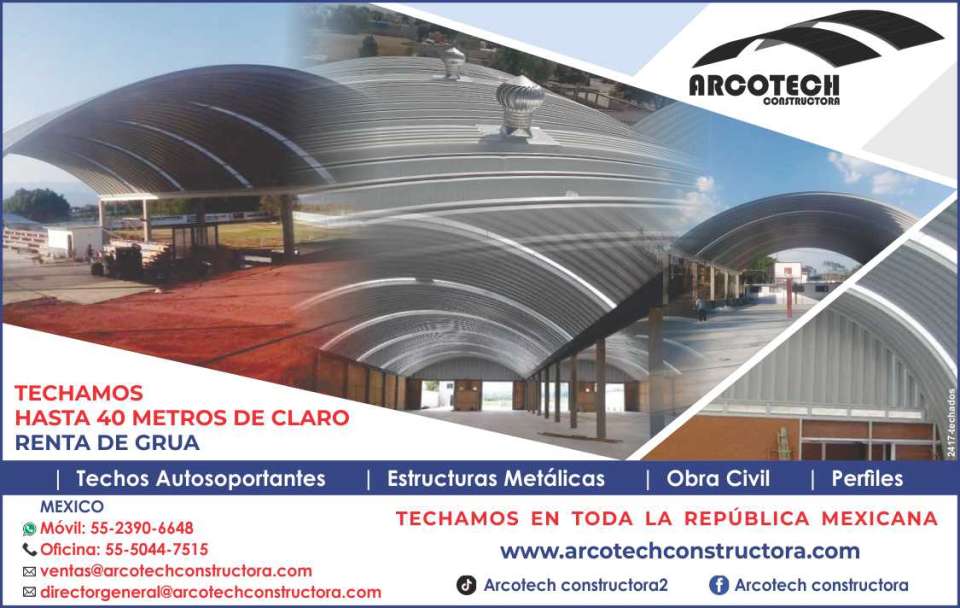 Techos Autosoportantes, Estructuras Metalicas, Obra Civil, Perfiles. Techamos hasta 40m de claro. Renta de Grua. Servicio en toda la Republica Mexicana.