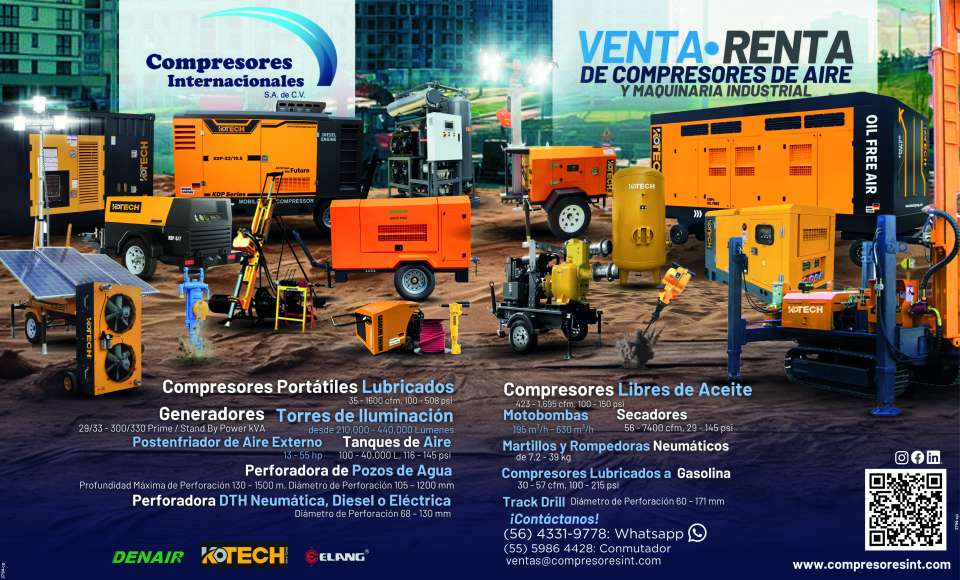 Venta-Renta de Compresores de aire y Maquinaria Industrial. Generadores, Torres de Iluminacion, Postenfriador de aire externo, Tanques de aire, Perforadora de Pozos de agua, Motobombas, Track Drill