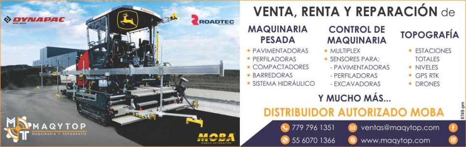 Maquinaria Pesada:pavimentadoras, perfiladoras, compactadores, barredoras. Control de Maquinaria: multiplex, sensores. Topografia: estaciones totales, niveles, gps rtk, drones. Venta-Renta- Reparacion