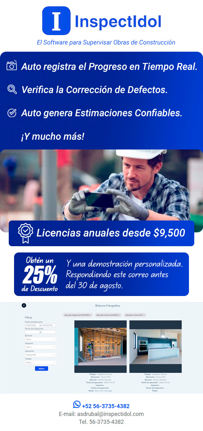 Auto registra el progreso de la obra en tiempo real. -Verifica la correccion de defectos. -Auto genera estimaciones confiables. ¡ Y mucho mas ! Licencias anuales desde $9,5